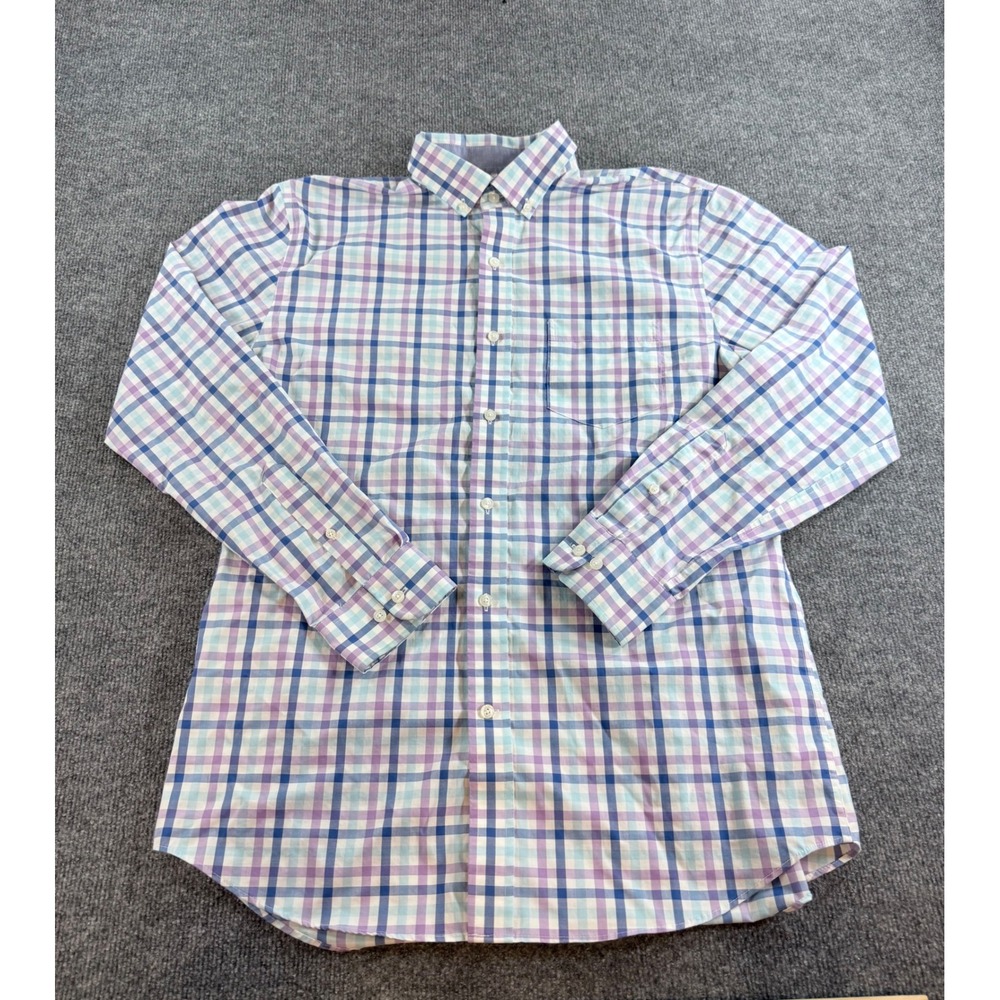 Crown & Ivy Mens Classic Fit Plaid Button Down Shirt Blue Purple Size Medium